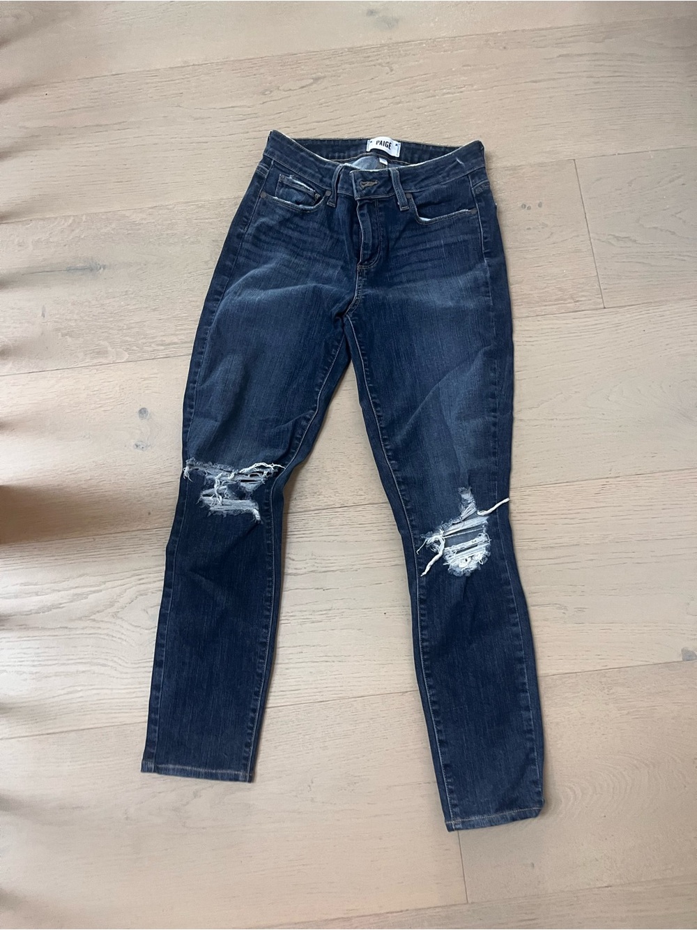 PAIGE Dark Blue Distressed Skinny Jeans
